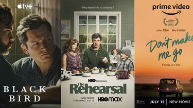 En esta combinación de fotos, el arte promocional de Black Bird, una serie que se estrena en Apple TV+; The Rehearsal, una serie que debuta en HBO Max, y Dont Make Me Go, una película que llega a Prime Video, el 15 de julio.