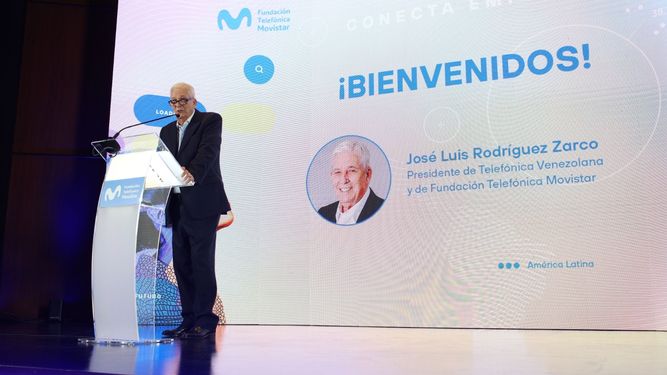 El presidente de Telefónica Movistar y de Fundación Telefónica Movistar, José Luis Rodríguez Zarco, se pronuncia en el 1er Foro Conecta Empleo realizado en Caracas el 22 de mayo de 2024.