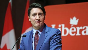 El mandatario canadiense,&nbsp; Justin Trudeau, habla durante un mitin político,&nbsp;