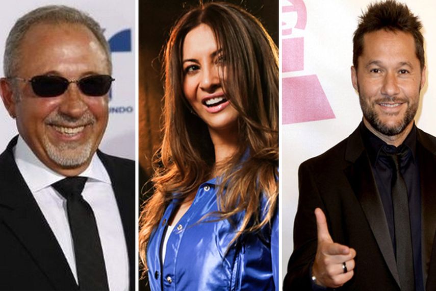 De izquierda a derecha, Emilio Estefan, Myriam Hernández y Diego Torres. (Archivo EFE)
