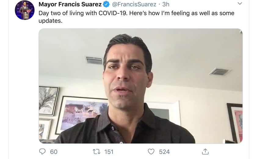 El alcalde de la ciudad de Miami ofrece informaci&oacute;n a diario sobre su estado de salud tras dar positivo al coronavirus.&nbsp;