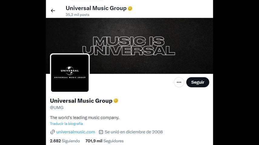 Captura de la cuenta de X (Twitter) de Universal Music Group.