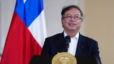 El presidente de Colombia, Gustavo Petro, da una conferencia de prensa en el Palacio Presidencial de Nariño en Bogotá, Colombia.