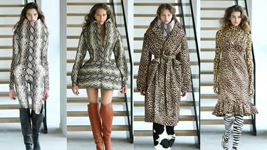 Esta combinación de imágenes creada el 9 de marzo de 2025 muestra a modelos presentando creaciones de Duran Lantink para la colección de prêt-à-porter femenino otoño-invierno 2025/2026 en el marco de la Semana de la Moda de París, en París el 9 de marzo de 2025.