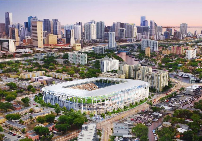 Ilustración computarizada del estadio de fútbol por construir.