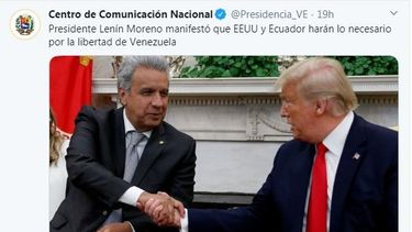 Moreno afirma que trabajará con EEUU para resolver la crisis de Venezuela