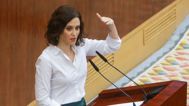 &nbsp;La candidata del PP a la Presidencia de la Comunidad de Madrid, Isabel Díaz Ayuso, da la réplica a las intervenciones de las diputadas de Unidas Podemos Izquierda Unida Madrid en Pie durante el debate del segundo pleno de su investidura.&nbsp; 
