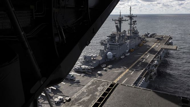 El buque de ataque USS Kearsarge opera en el mar Báltico, el sábado 3 de septiembre de 2022.&nbsp;