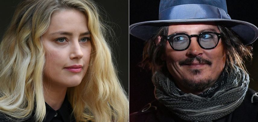 Esta combinación de imágenes muestra a la actriz estadounidense Amber Heard mientras hace una declaración en los escalones del Tribunal Superior de Londres el 28 de julio de 2020, y al actor estadounidense Johnny Depp cuando llega. para dar una clase magistral en el Auditorio della Conciliazione en Roma el 17 de octubre de 2021.