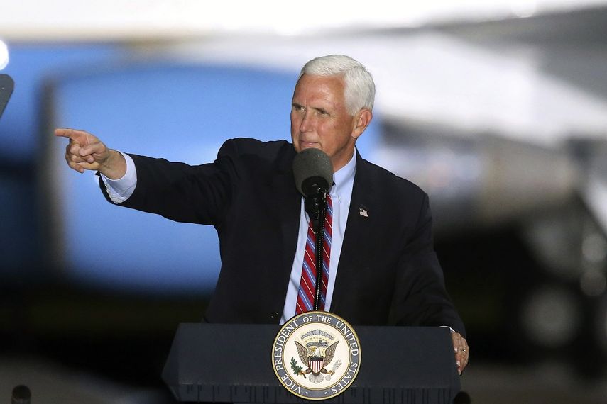 El vicepresidente estadounidense Mike Pence en un evento de campaña en Tallahassee, Florida, el 24 de octubre del 2020.&nbsp;