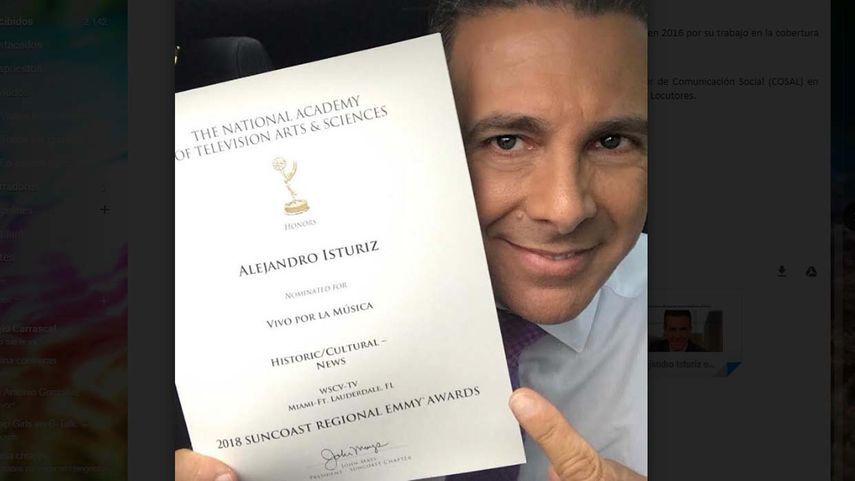 En su cuenta de Instagram, el comunicador de Telemundo 51 expresó su alegría con una imagen acompañada del texto: Muchas gracias. Siempre un honor tener el reconocimiento de nuestros colegas