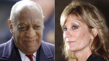 Bill Cosby llega a su juicio por abuso sexual en Norristown, Pensilvania el 20 de abril de 2018, izquierda, y Judy Huth en una conferencia de prensa fuera de las oficinas de la Divisón Wilshre del Departamento de Policía de Los Angeles en Los Angeles el 5 de diciembre de 2014.&nbsp;