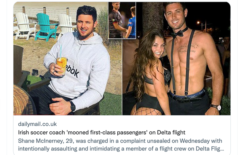 Una captura de pantalla de la noticia publicada por DailyMail en Twitter, donde se muestran fotos de Shane McInerney.&nbsp;