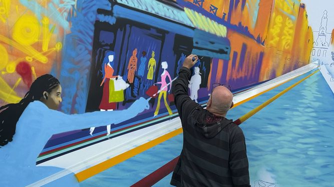 El artista callejero Marko93 trabaja en una pieza durante una intervención artística en vivo en el Ayuntamiento, durante los Juegos Olímpicos de Verano de 2024, el miércoles 31 de julio de 2024, en París, Francia.