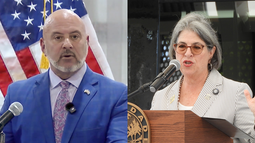El director financiero de Florida, Blaise Ingoglia, y la alcaldesa de Miami-Dade, Daniella Levine Cava.