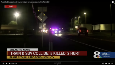 Área donde ocurrió el choque de la camioneta con el tren, en el condado Hillsborough, Florida.&nbsp;