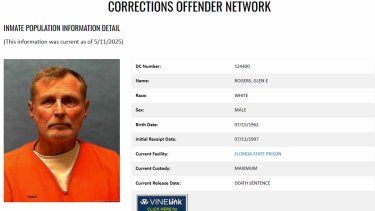 Roger Glens (62 años) será ejecutado este jueves en Florida, en el sureste de Estados Unidos, por asesinar a una mujer en 1995.