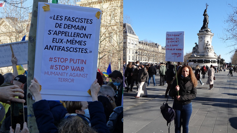 Decenas de manifestantes se reunieron para protestar contra la invasión de Rusia en Ucrania