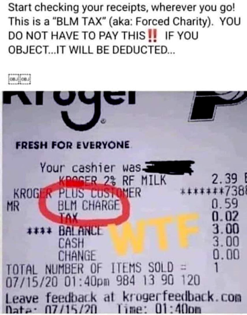 Foto de un supuesto recibo de la compa&ntilde;&iacute;a Kroger.&nbsp;