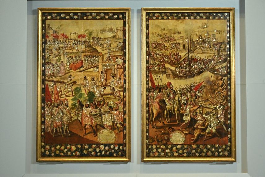 Obra de Hernán Cortés. Se trata de dos óleos sobre tabla con incrustaciones de nácar, una técnica singular, fusión de tradiciones provenientes de cuatro continentes.