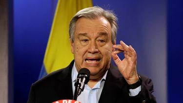 El secretario general de la ONU, Ant&oacute;nio Guterres, el 13 de enero del 2018, en Bogot&aacute;, Colombia.