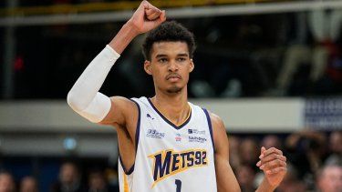 &nbsp;Victor Wembanyama durante un partido con el Boulogne-Levallois, su exequipo en la liga francesa de baloncesto, el 9 de enero de 2023.&nbsp;