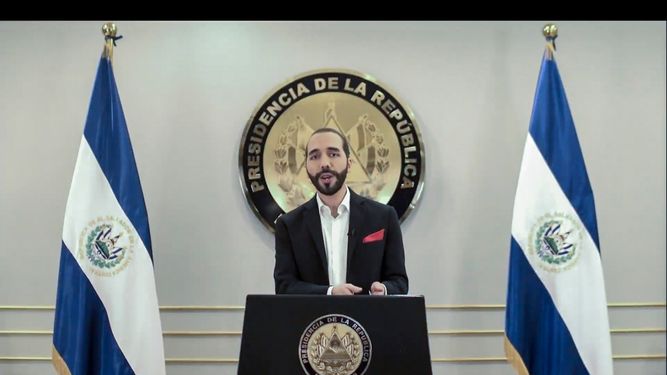 El presidente de El Salvador Nayib Bukele habla en un discurso pregrabado ante la Asamblea General de Naciones Unidas el martes 29 de septiembre del 2020.&nbsp;