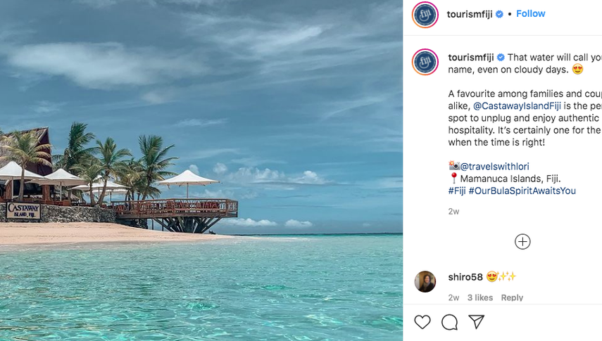 Imagen tomada del perfil oficial en Instagram de las islas Fiji, en el que se promociona este destino paradisíaco.&nbsp;