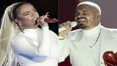 En esta combinación de fotos, Karol G, a la izquierda, y J Balvin, quienes encabezan la lista de nominados a los Latin American Music Awards 2021 con nueve menciones cada uno.&nbsp;