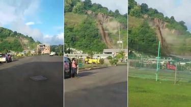 Secuencia de imágenes de un deslizamiento de tierra en Trinidad y Tobago captado en un video durante el temblos que sacudió este martes a Venezuela, Colombia y varias islas del Caribe.