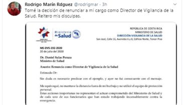 Mensaje difundido en las redes sociales del doctor Rodrigo Marín. 
