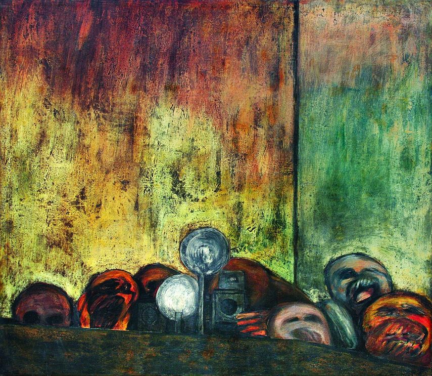 La cámara fotográfica (1959) demuestra el concepto expresionista, paradójico e insinuante de la pintora. (CERNUDA ARTE)