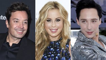 Esta combinación de fotografías muestra a Jimmy Fallon, Tara Lipinski y Johnny Weir, quienes se unirán al comentarista deportivo Mike Tirico para la cobertura de la ceremonia de clausura de NBC de los Juegos Olímpicos 2024.