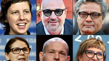 Esta combinación de imágenes de archivo creadas el 1 de febrero de 2021 muestra -de izquierda a derecha- a la directora rumana Adina Pintilie, el director italiano Gianfranco Rosi, el director iraní Mohammad Rasoulof, la directora húngara Ildiko Enyedi, el director israelí Nadav Lapid y la directora bosnia Jasmila Zbanic. Los directores formarán parte del jurado de la Berlinale 2021.