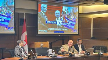 El coordinador de la ARC, Orlando Gutiérrez-Boronat, habla en el Parlamento de Canadá.