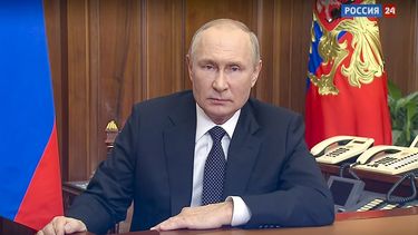 En esta imagen tomada de un video distribuido por el servicio de prensa de la presidencia de Rusia, el presidente, Vladimir Putin, se dirige a la nación, en Moscú, Rusia, el 21 de septiembre de 2022.&nbsp;