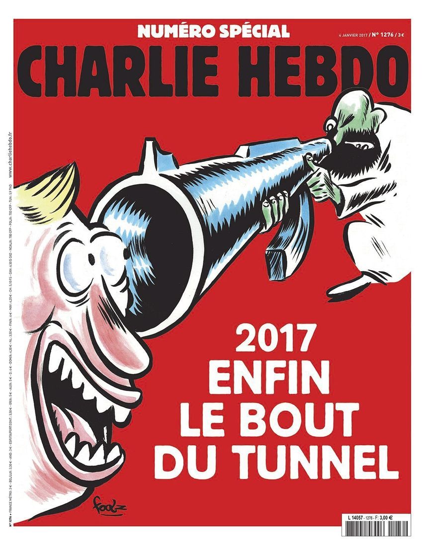 La portada del número especial que el semanario publica con motivo del segundo aniversario del&nbsp;atentado&nbsp;contra Charlie Hebdo.