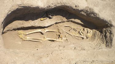 En esta imagen cedida por el Instituto del Oriente de la Universidad de Chicago el jueves 19 de junio del 2014 muestra un esqueleto en una sepultura en el norte de Siria en el 2010. AP