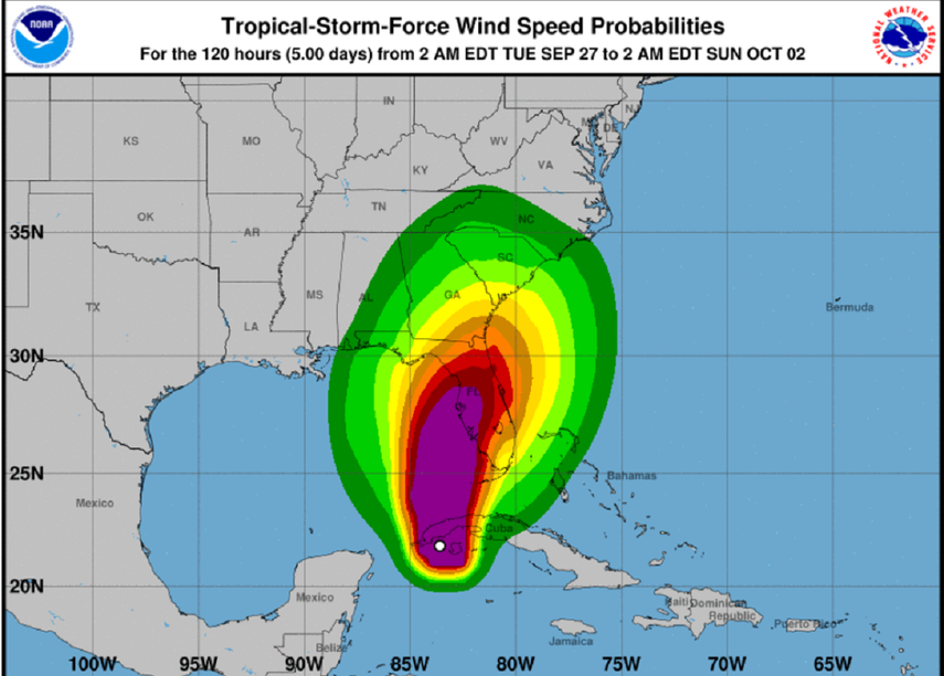 Pronóstico de trayectoria huracán Ian, 2022.