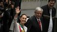 Claudia Sheinbaum junto a Andrés Manuel López Obrador durante la ceremonia de investidura el 1 de octubre de 2024