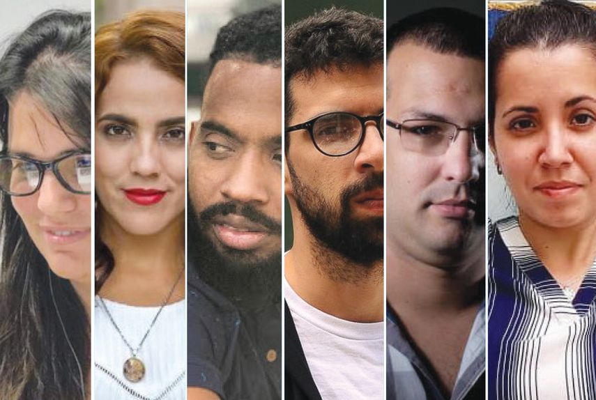 Elaine Díaz, Mónica Baró, Abraham Jiménez, Carlos Manuel Álvarez, Waldo Fernández Cuenca y Camila Acosta.