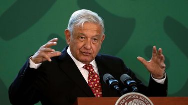El presidente de México, Andrés Manuel López Obrador, da su conferencia de prensa matutina diaria durante la inauguración del Aeropuerto Internacional Felipe Ángeles al norte de la Ciudad de México, el lunes 21 de marzo de 2022.&nbsp;