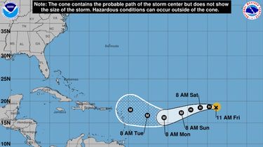 La imagen muestra la posible trayectoria del huracñan Irma, que este viernes bajó a categoría 2. 