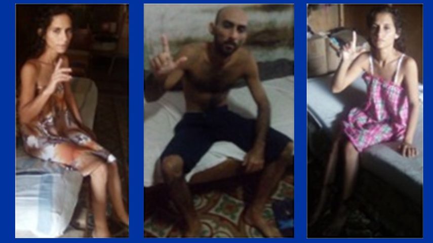 Anairis Miranda Leyva (61 lbs), Fidel Manuel Batista Leyva (105 lbs) y Adiris Miranda Leyva (70 lbs), opositores cubanos en huelga de hambre en la ciudad de Holguín.