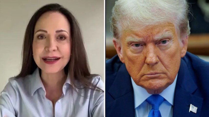 La lìder opositora venezolana Marìa Corina Machado y el presidente Donald Trump.&nbsp;