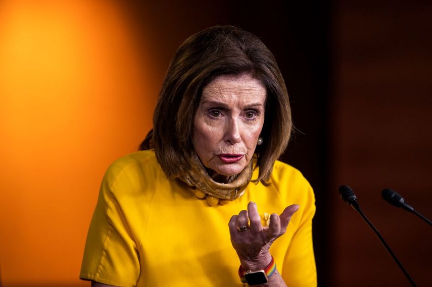 La presidenta de la C&aacute;mara de Representantes Nancy Pelosi durante una conferencia en el Capitolio, el mi&eacute;rcoles 20 de mayo de 2020, en Washington.