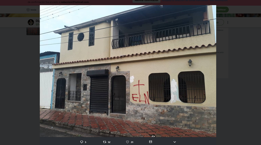 Diputado venezolano, Franklyng Duarte denuncia que su residencia fue marcada por el ELN.&nbsp;