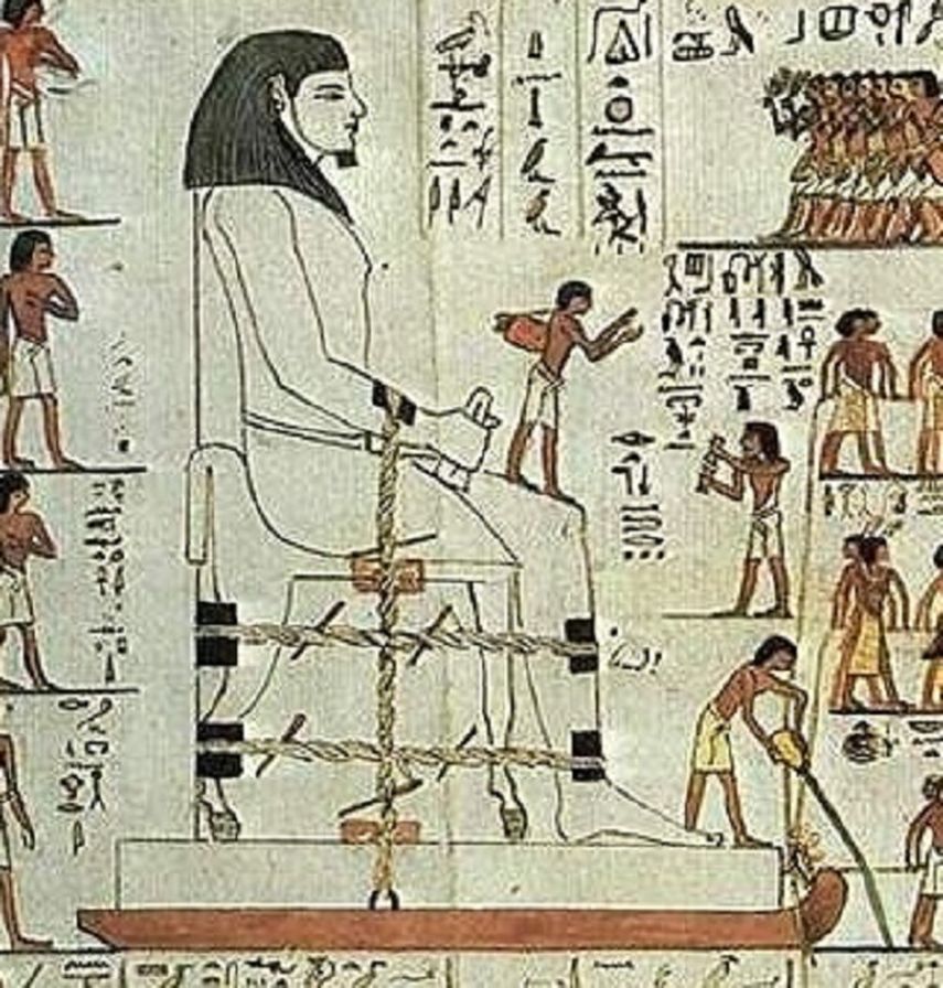 Mural de la tumba de Djehutihotep‎, que muestra a una persona vertiendo agua frente a la plataforma. (Archivo)