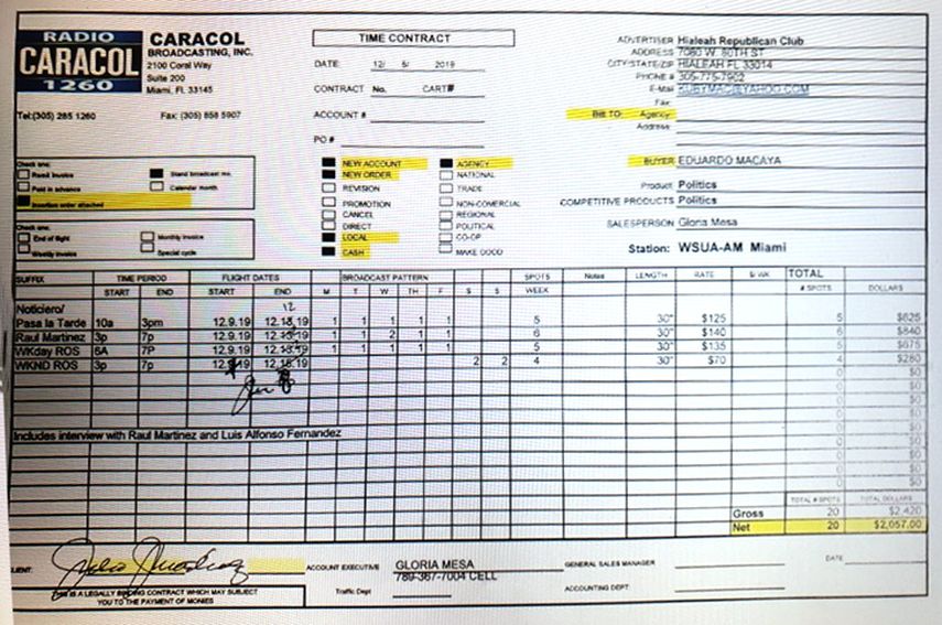 Contrato de Radio Caracol.