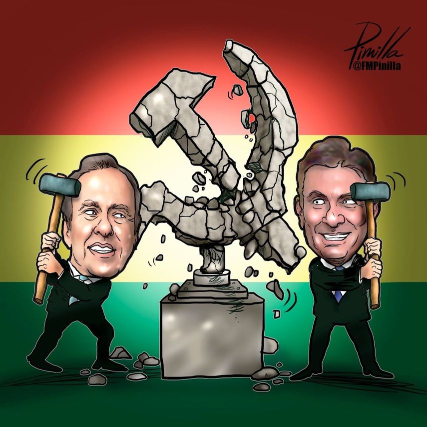 Caricatura de Fernando Pinilla sobre la caída de la izquierda en Bolivia tras las elecciones.&nbsp;